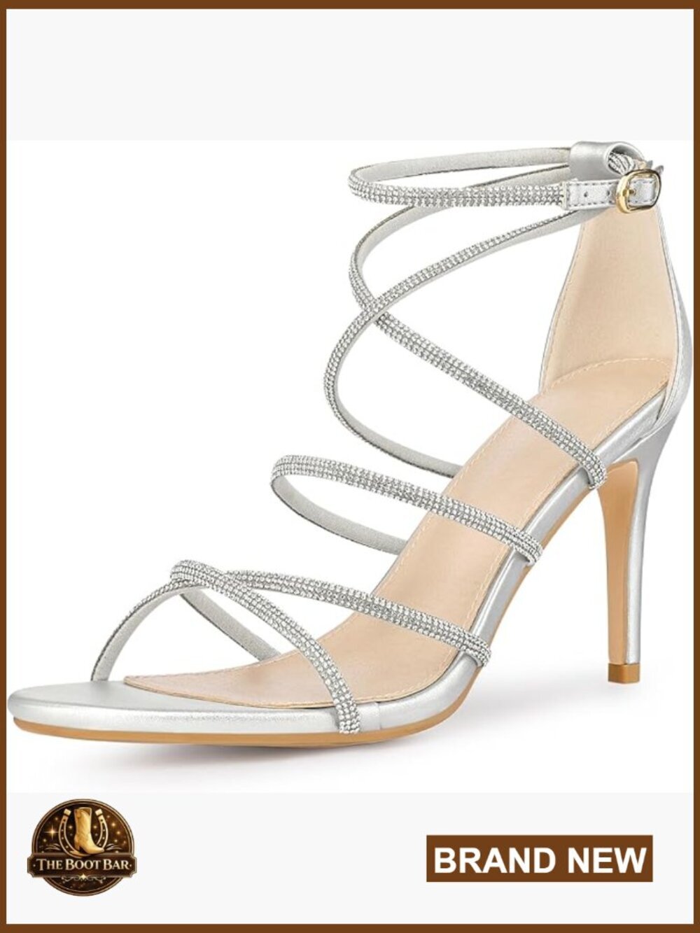 Strappy Rhinestone Stiletto Heels Sandals Women Open Toe Ankle Strap Evening